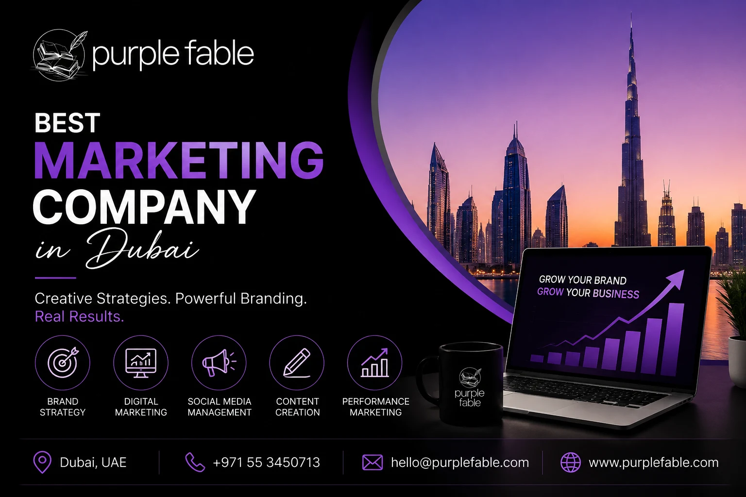 Best Marketing Company in Dubai by Purple Fable offering branding, digital marketing, SEO, content marketing, and business growth solutions.